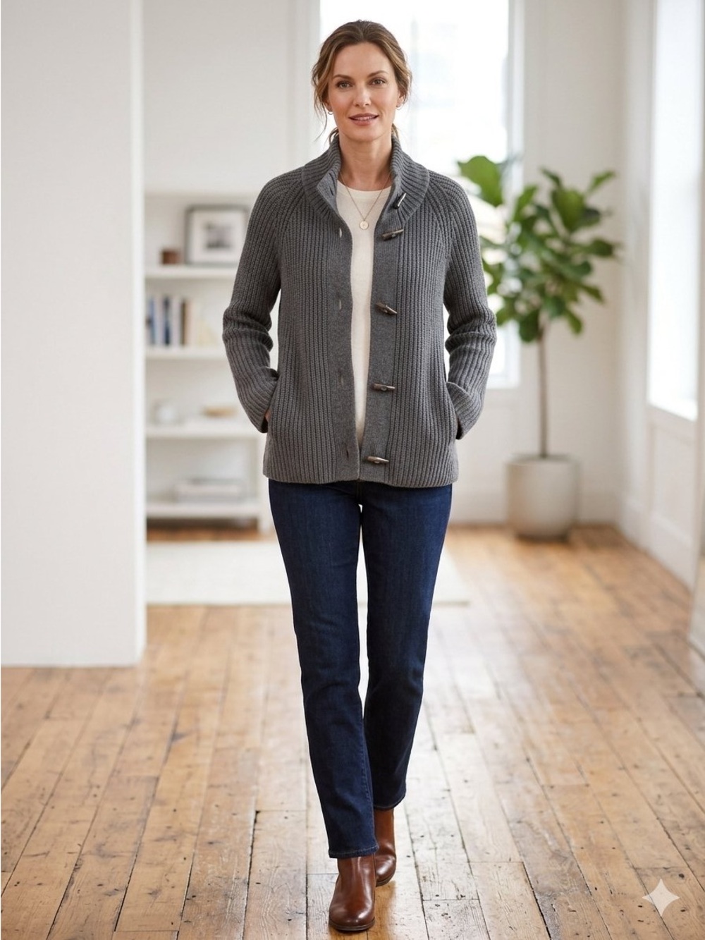 Talbots Knit Cardigan Sweater Gray Cashmere Blend Toggle Buttons Small